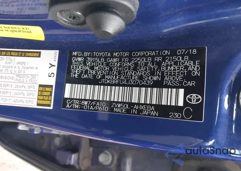 2018 Toyota Prius Two from USA, damaged, VIN JTDKBRFU4J3070439